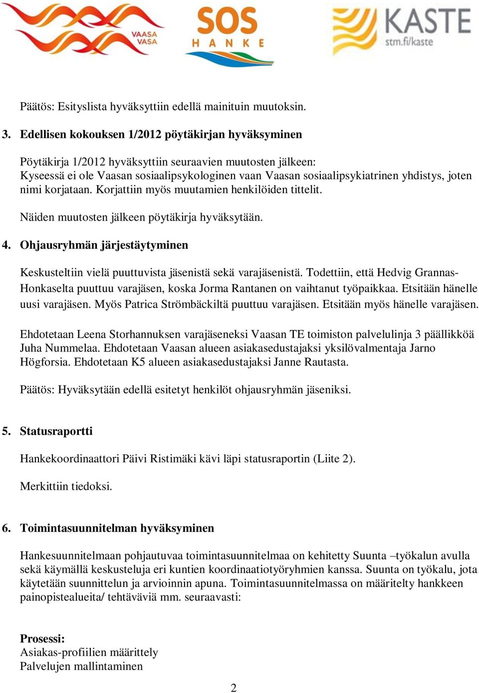 joten nimi korjataan. Korjattiin myös muutamien henkilöiden tittelit. Näiden muutosten jälkeen pöytäkirja hyväksytään. 4.