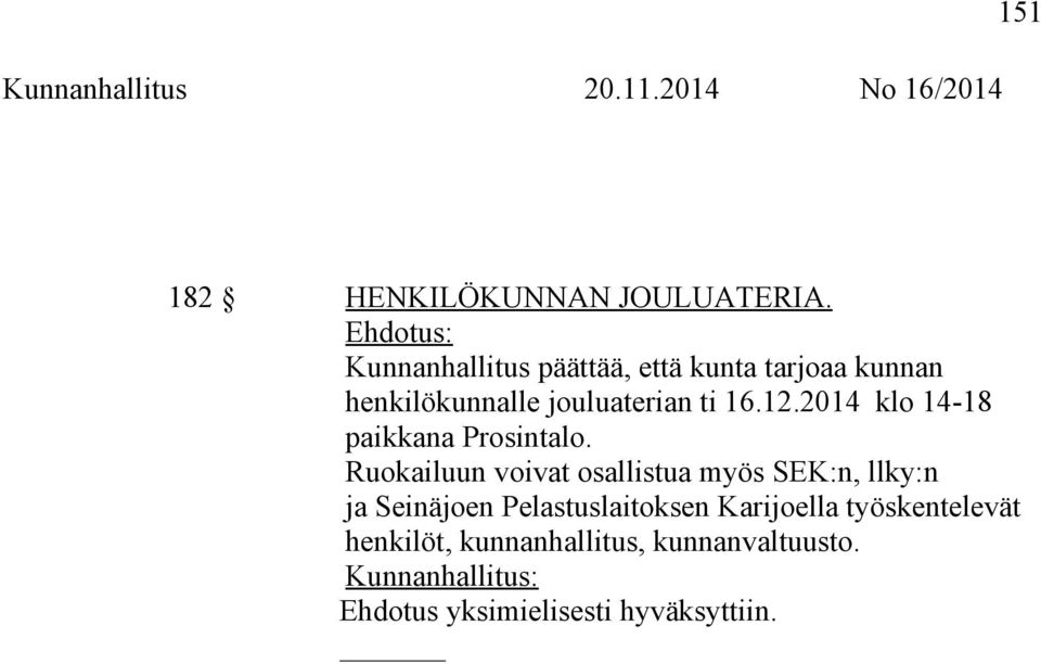 12.2014 klo 14-18 paikkana Prosintalo.