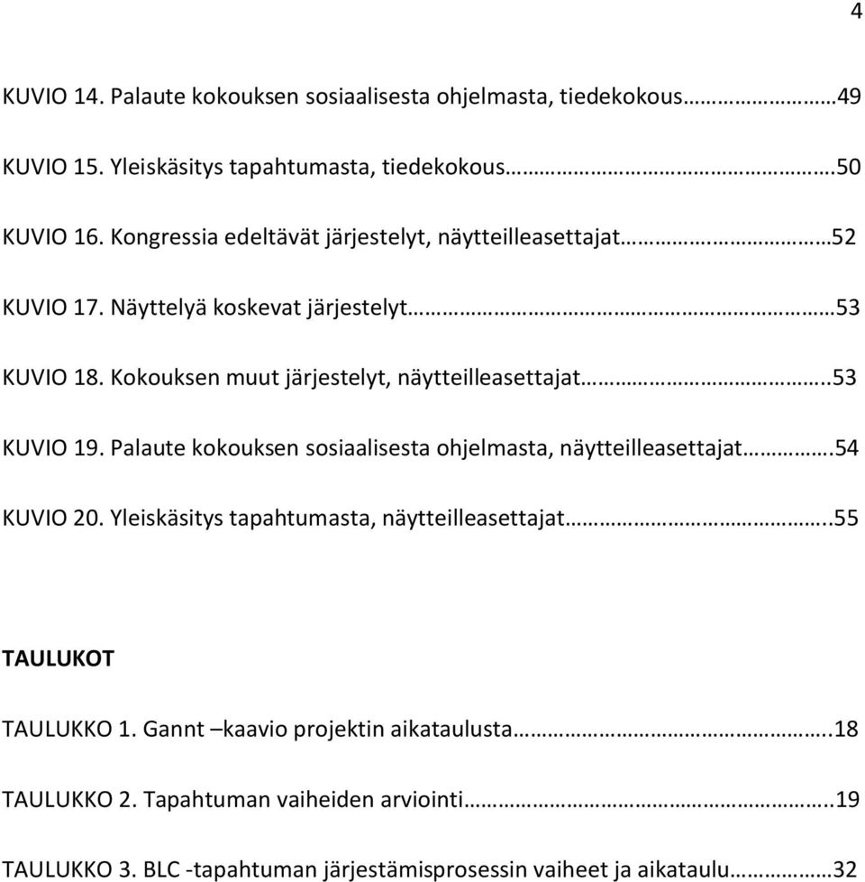 Kokouksen muut järjestelyt, näytteilleasettajat..53 KUVIO 19. Palaute kokouksen sosiaalisesta ohjelmasta, näytteilleasettajat.54 KUVIO 20.