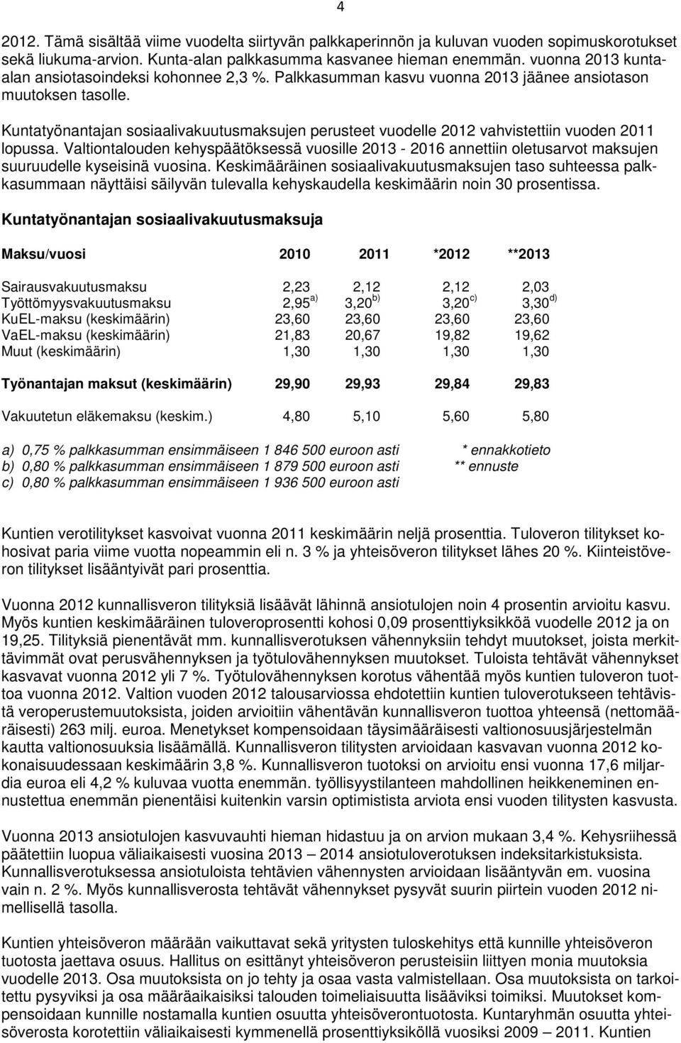 Kuntatyönantajan sosiaalivakuutusmaksujen perusteet vuodelle 212 vahvistettiin vuoden 211 lopussa.