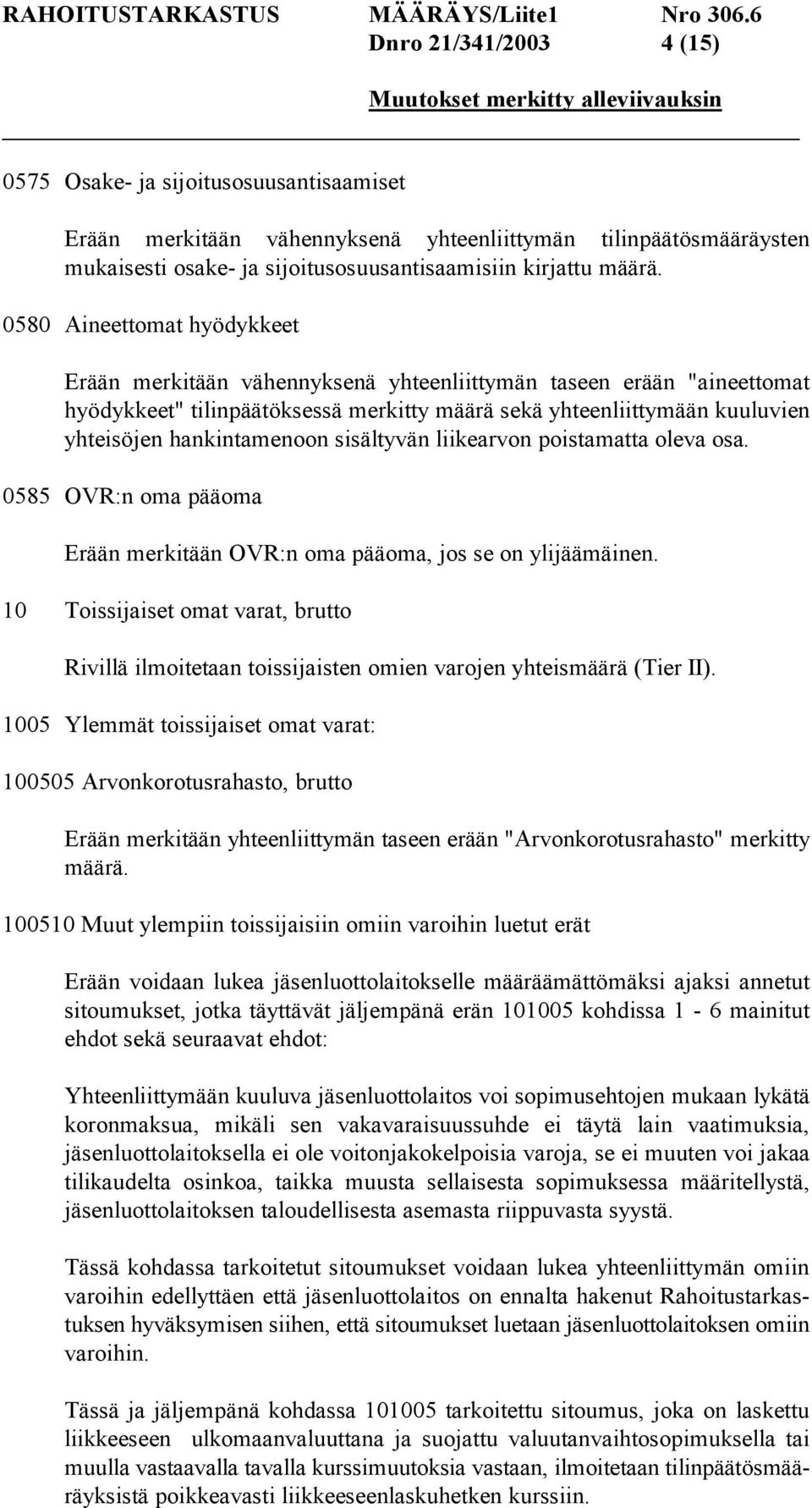 hankintamenoon sisältyvän liikearvon poistamatta oleva osa. 0585 OVR:n oma pääoma Erään merkitään OVR:n oma pääoma, jos se on ylijäämäinen.