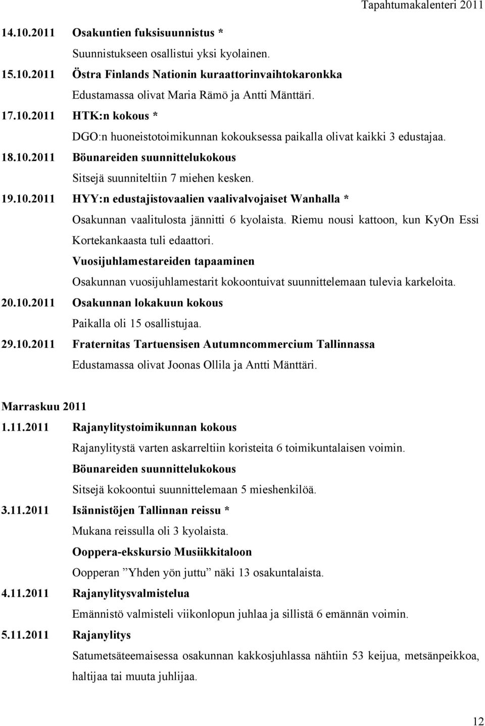 Riemu nousi kattoon, kun KyOn Essi Kortekankaasta tuli edaattori. Vuosijuhlamestareiden tapaaminen Osakunnan vuosijuhlamestarit kokoontuivat suunnittelemaan tulevia karkeloita. 20.10.