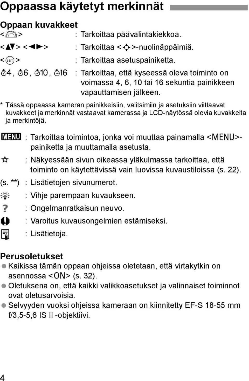 * Tässä oppaassa ameran painieisiin, valitsimiin ja asetusiin viittaavat uvaeet ja merinnät vastaavat amerassa ja LCD-näytössä olevia uvaeita ja merintöjä.