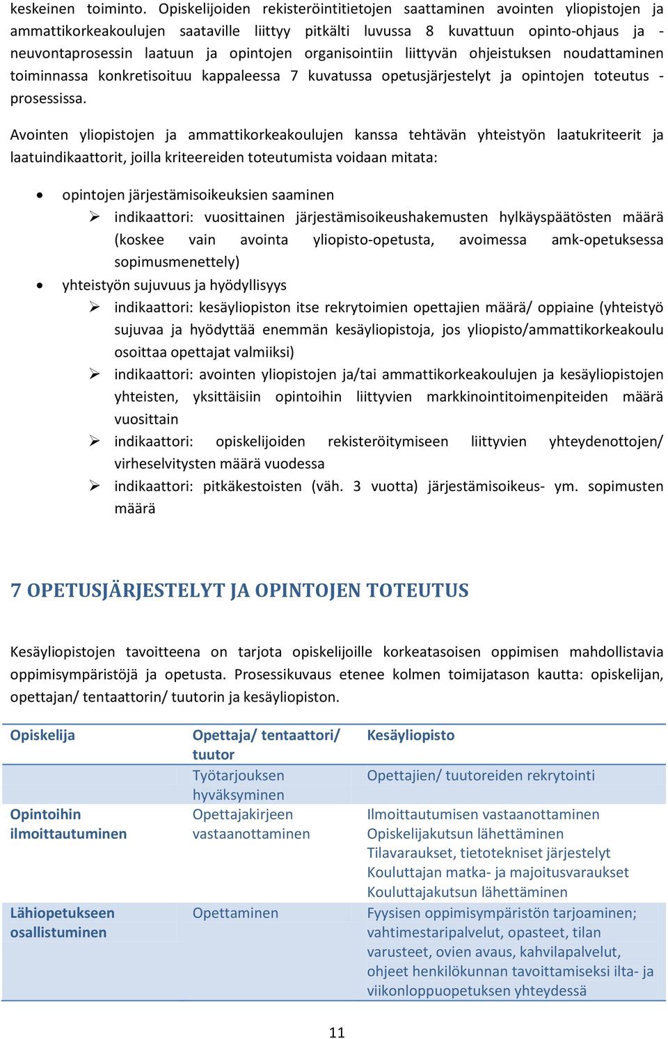 opintojen organisointiin liittyvän ohjeistuksen noudattaminen toiminnassa konkretisoituu kappaleessa 7 kuvatussa opetusjärjestelyt ja opintojen toteutus - prosessissa.