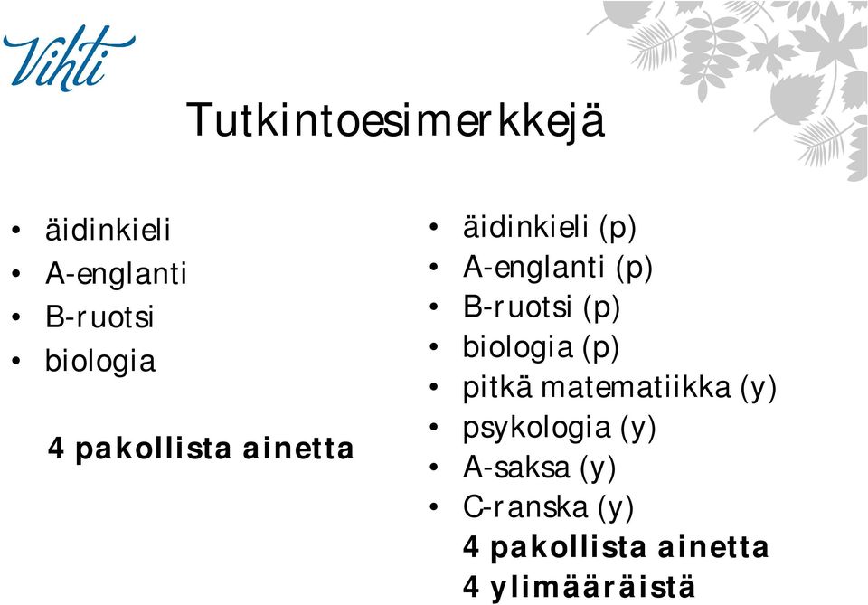 (p) B-ruotsi (p) biologia (p) pitkä matematiikka (y)