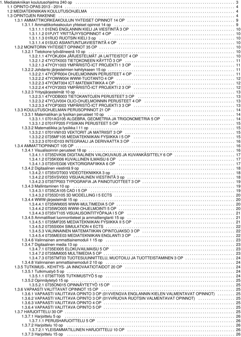 ................................................. 9 1..1.1 Ammattikorkeakoulun yhteiset opinnot 14 op........................................................ 9 1..1.1.1 01ENG ENGLANNIN KIELI JA VIESTINTÄ OP.