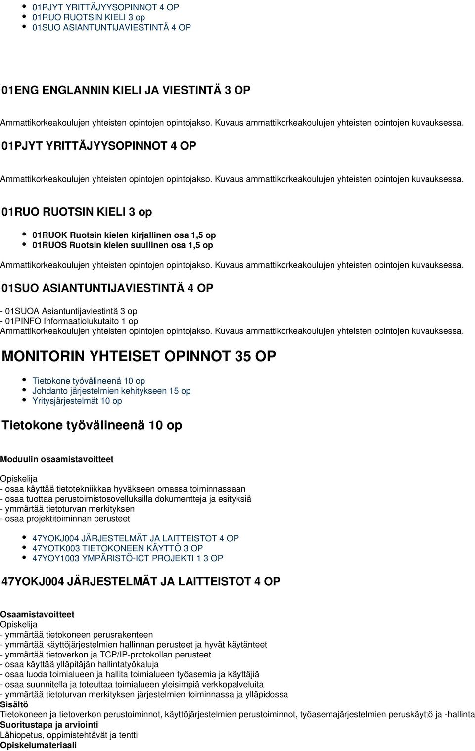 Kuvaus ammattikorkeakoulujen yhteisten opintojen kuvauksessa.