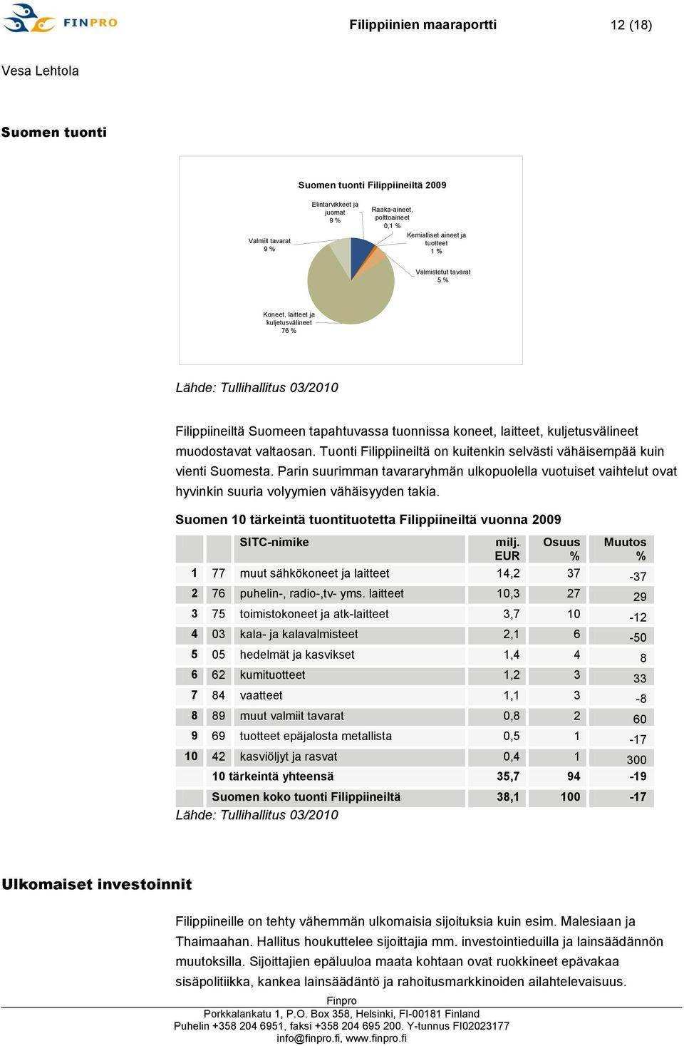 Tuonti Filippiineiltä on kuitenkin selvästi vähäisempää kuin vienti Suomesta. Parin suurimman tavararyhmän ulkopuolella vuotuiset vaihtelut ovat hyvinkin suuria volyymien vähäisyyden takia.