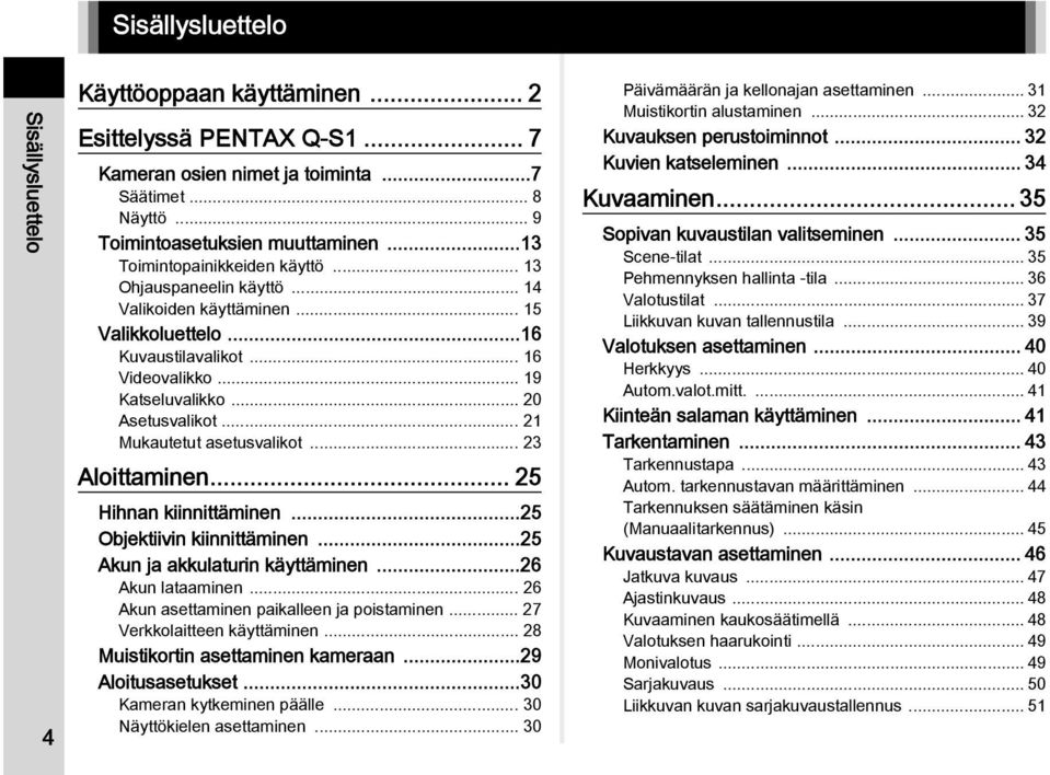 .. 21 Mukautetut asetusvalikot... 23 Aloittaminen... 25 Hihnan kiinnittäminen...25 Objektiivin kiinnittäminen...25 Akun ja akkulaturin käyttäminen...26 Akun lataaminen.