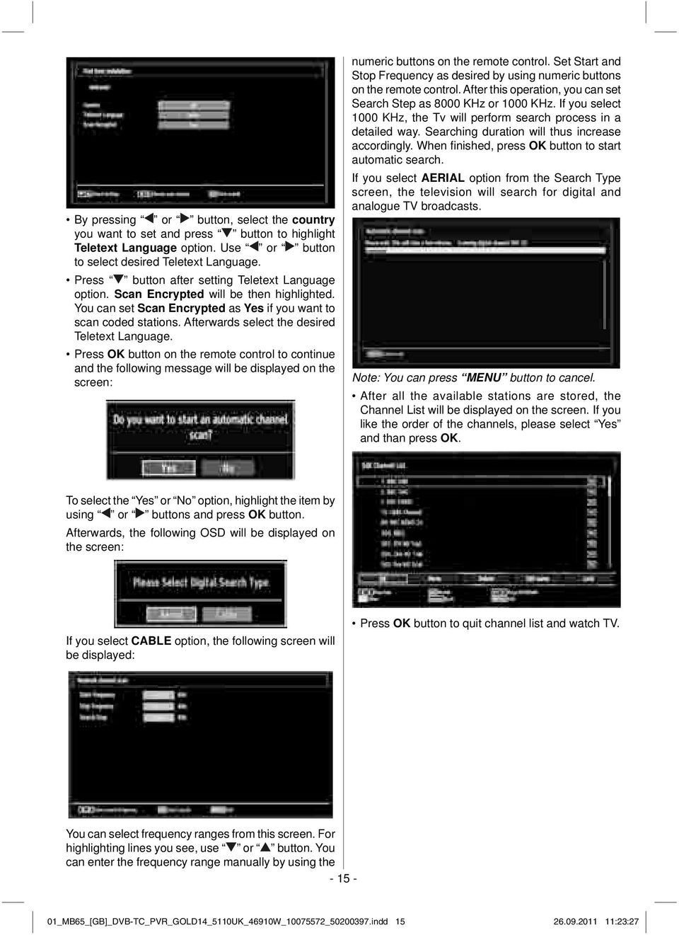 Afterwards select the desired Teletext Language. Press OK button on the remote control to continue and the following message will be displayed on the screen: numeric buttons on the remote control.