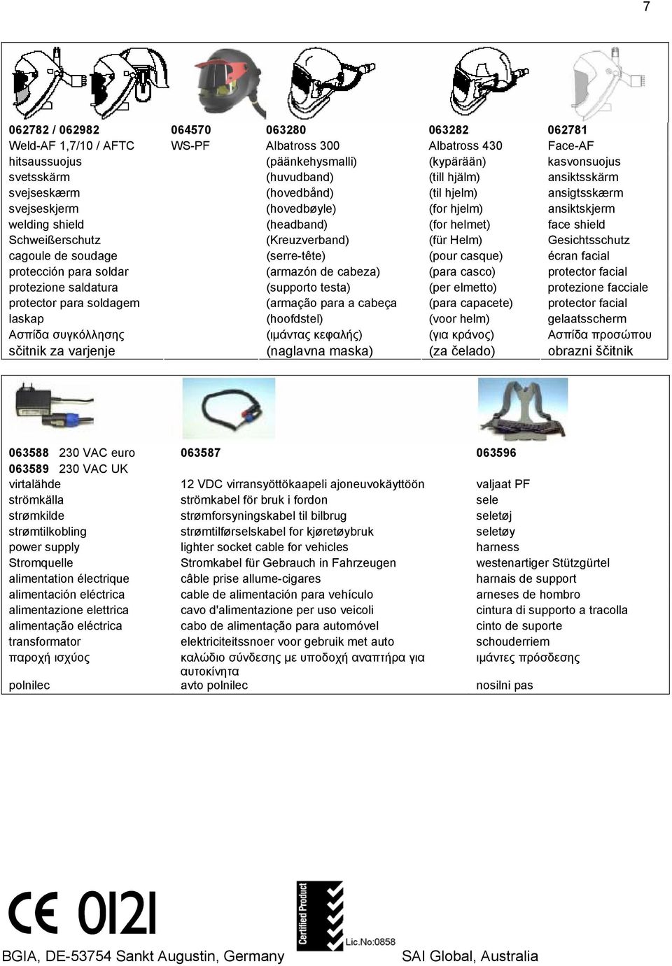 Helm) Gesichtsschutz cagule de sudage (serre-tête) (pur casque) écran facial prtección para sldar (armazón de cabeza) (para casc) prtectr facial prtezine saldatura (supprt testa) (per elmett)