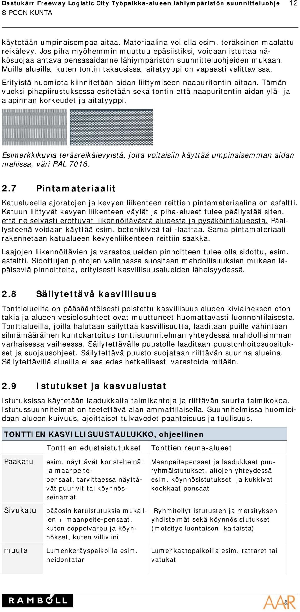 Muilla alueilla, kuten tontin takaosissa, aitatyyppi on vapaasti valittavissa. Erityistä huomiota kiinnitetään aidan liittymiseen naapuritontin aitaan.