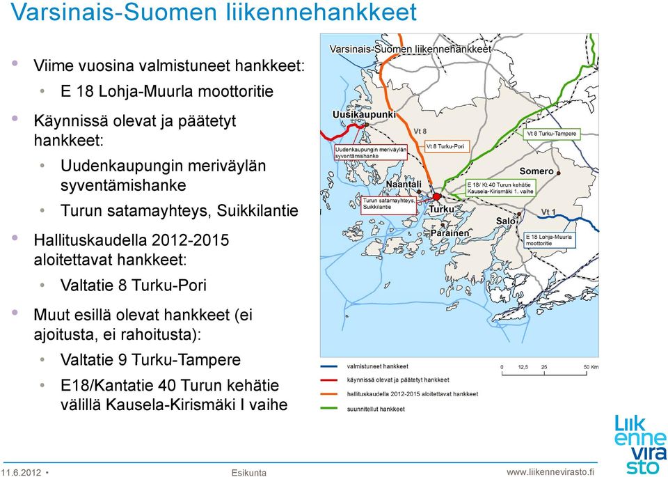 Hallituskaudella 2012-2015 aloitettavat hankkeet: Valtatie 8 Turku-Pori Muut esillä olevat hankkeet (ei