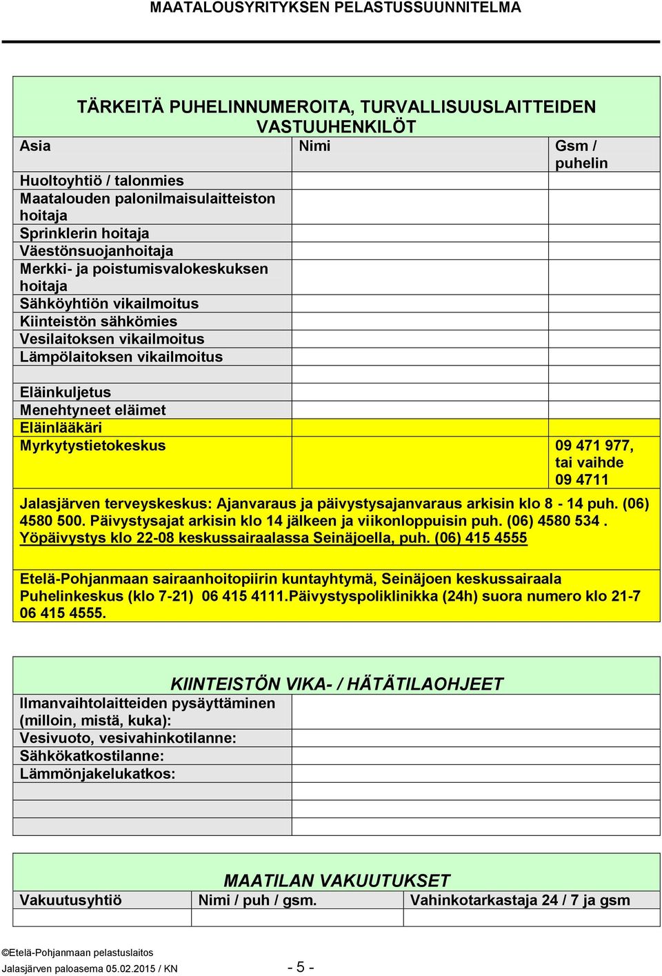 Myrkytystietokeskus 09 471 977, tai vaihde 09 4711 Jalasjärven terveyskeskus: Ajanvaraus ja päivystysajanvaraus arkisin klo 8-14 puh. (06) 4580 500.