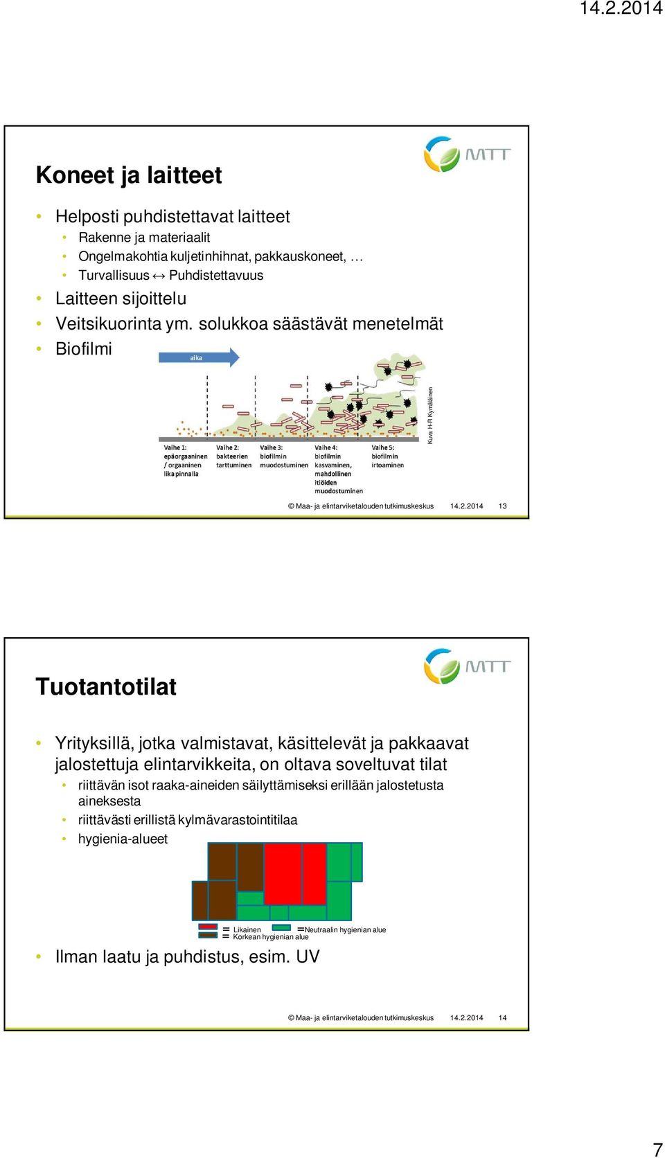 2014 13 Tuotantotilat Yrityksillä, jotka valmistavat, käsittelevät ja pakkaavat jalostettuja elintarvikkeita, on oltava soveltuvat tilat riittävän isot raaka-aineiden