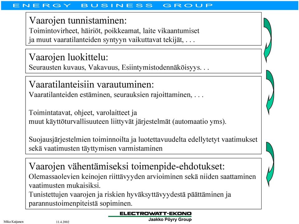 .. Toimintatavat, ohjeet, varolaitteet ja muut käyttöturvallisuuteen liittyvät järjestelmät (automaatio yms).