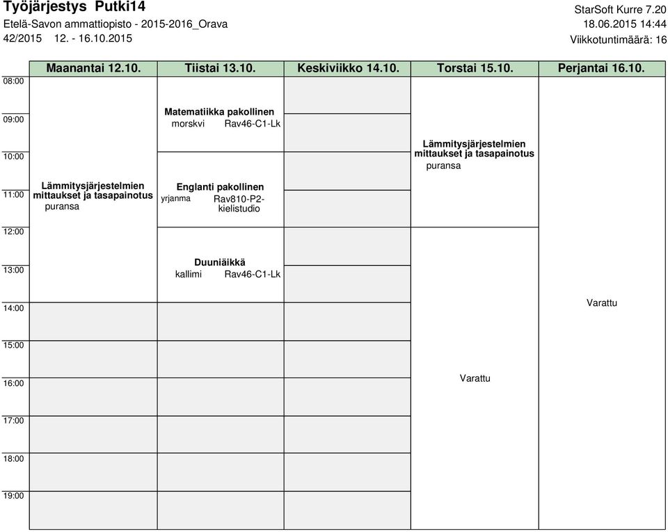 10. Perjantai 16.10. Matematiikka morskvi Rav46-C1-Lk mittaukset ja tasapainotus