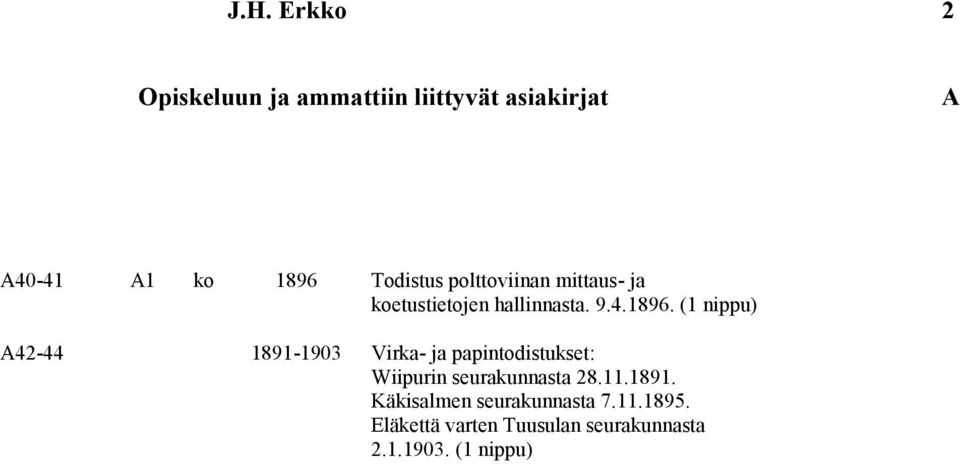 A42-44 1891-1903 Virka- ja papintodistukset: Wiipurin seurakunnasta 28.11.1891. Käkisalmen seurakunnasta 7.