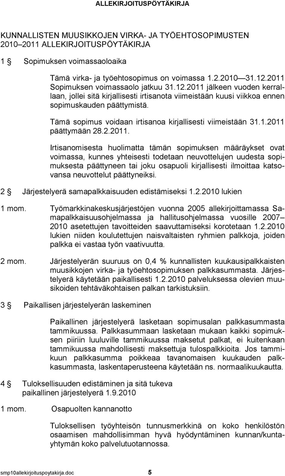 Tämä sopimus voidaan irtisanoa kirjallisesti viimeistään 31.1.2011 