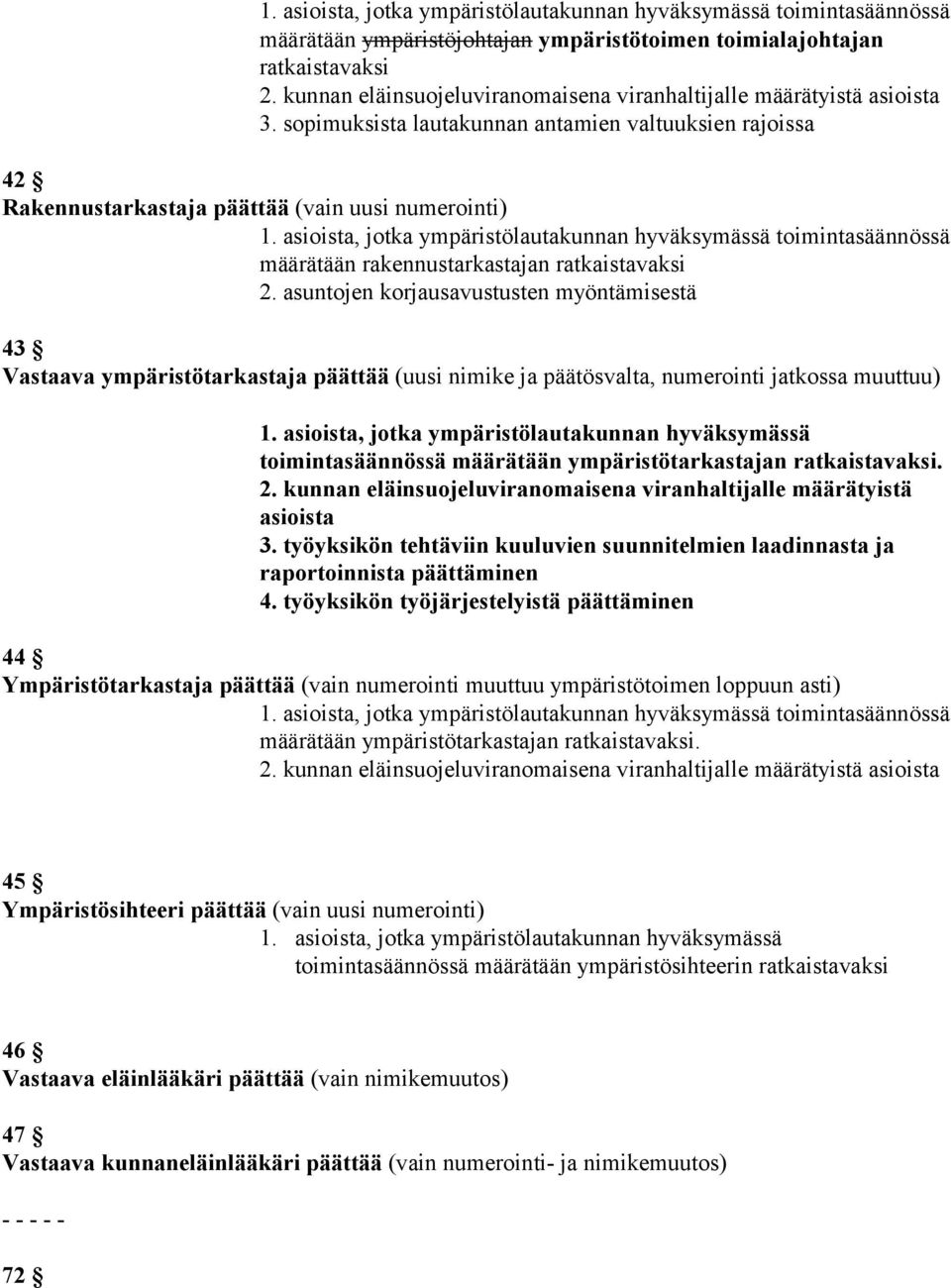 asioista, jotka ympäristölautakunnan hyväksymässä toimintasäännössä määrätään rakennustarkastajan ratkaistavaksi 2.