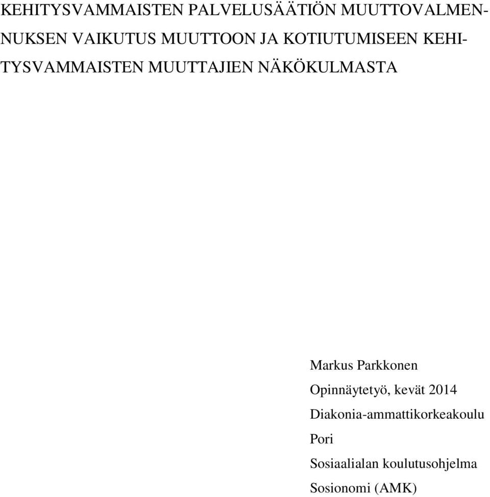 NÄKÖKULMASTA Markus Parkkonen Opinnäytetyö, kevät 2014