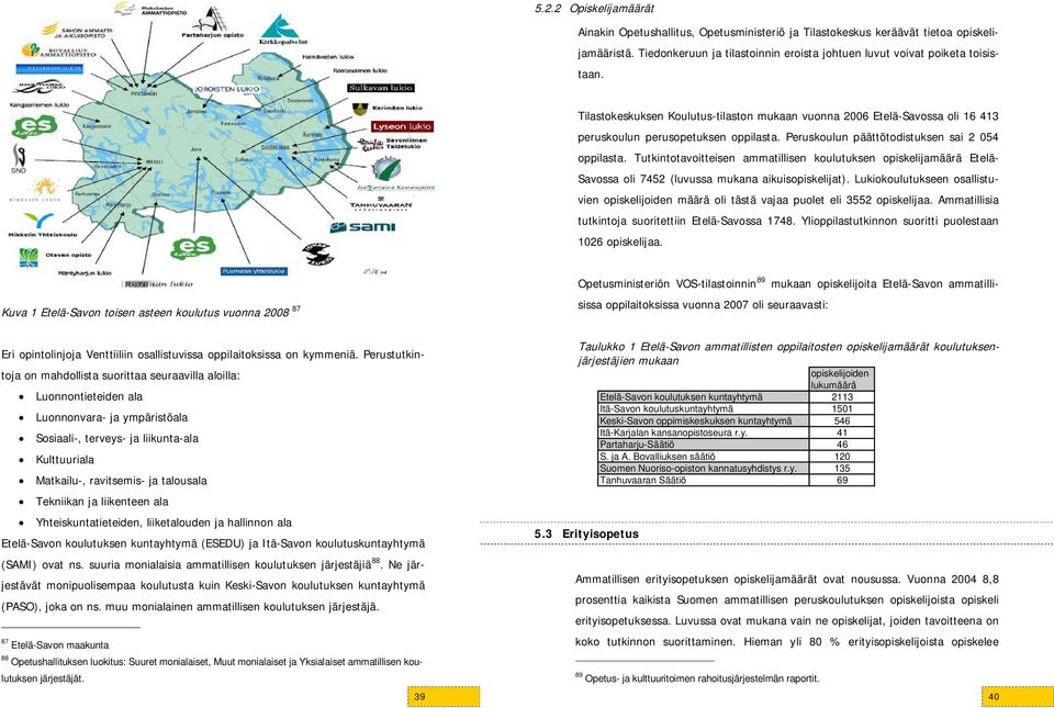 Tutkintotavoitteisen ammatillisen koulutuksen opiskelijamäärä Etelä- Savossa oli 7452 (luvussa mukana aikuisopiskelijat).