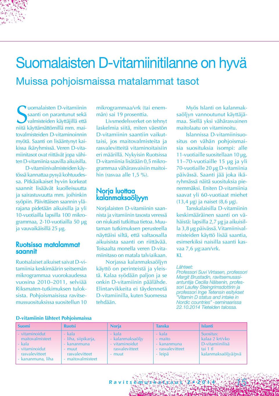 D-vitamiinivalmisteiden käytössä kannattaa pysyä kohtuudessa. Pitkäaikaiset hyvin korkeat saannit lisäävät kuolleisuutta ja sairastuvuutta mm. joihinkin syöpiin.