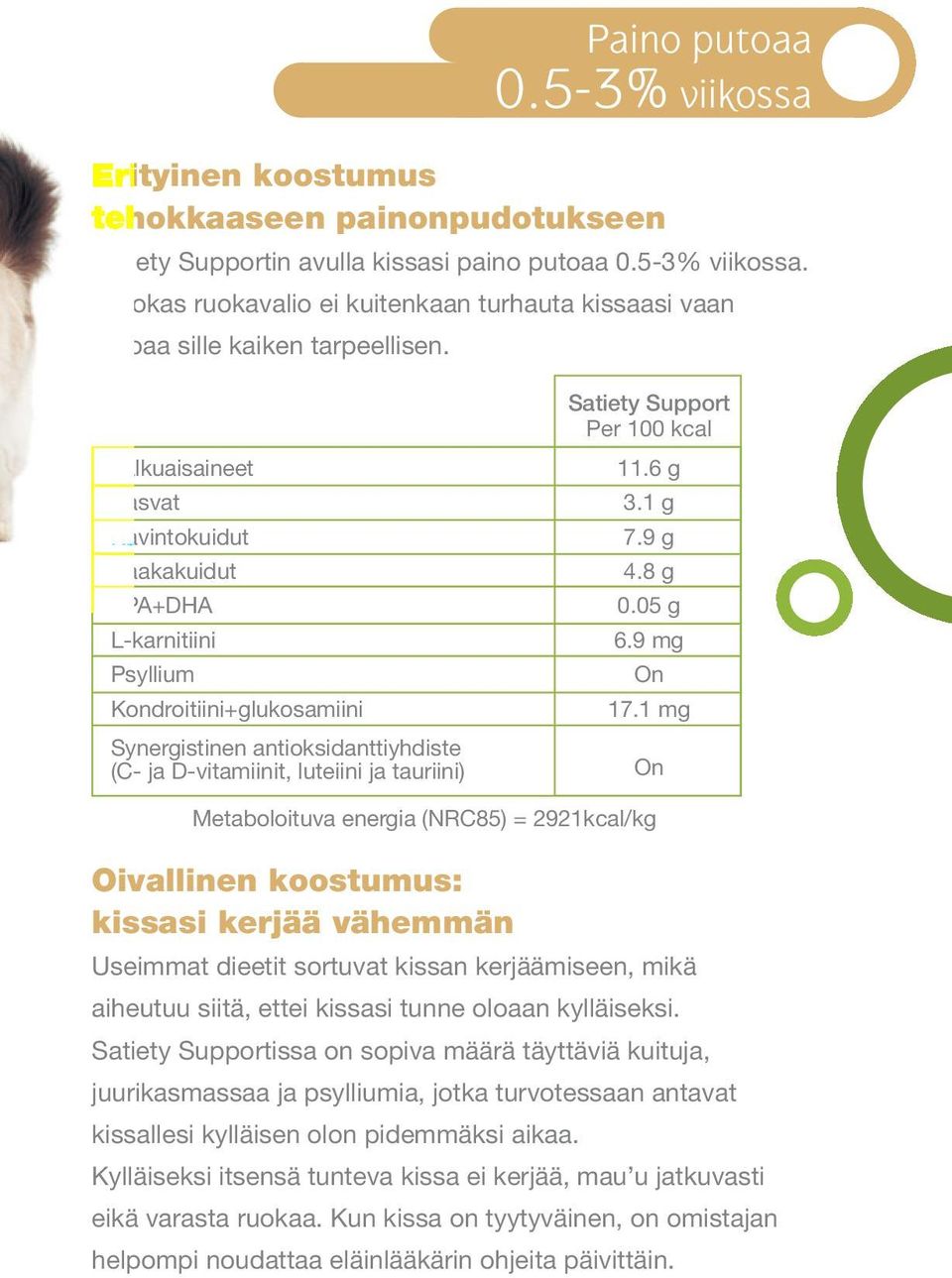 Per 100 kcal 11.6 g 3.1 g 7.9 g 4.8 g 0.05 g 6.9 mg On 17.