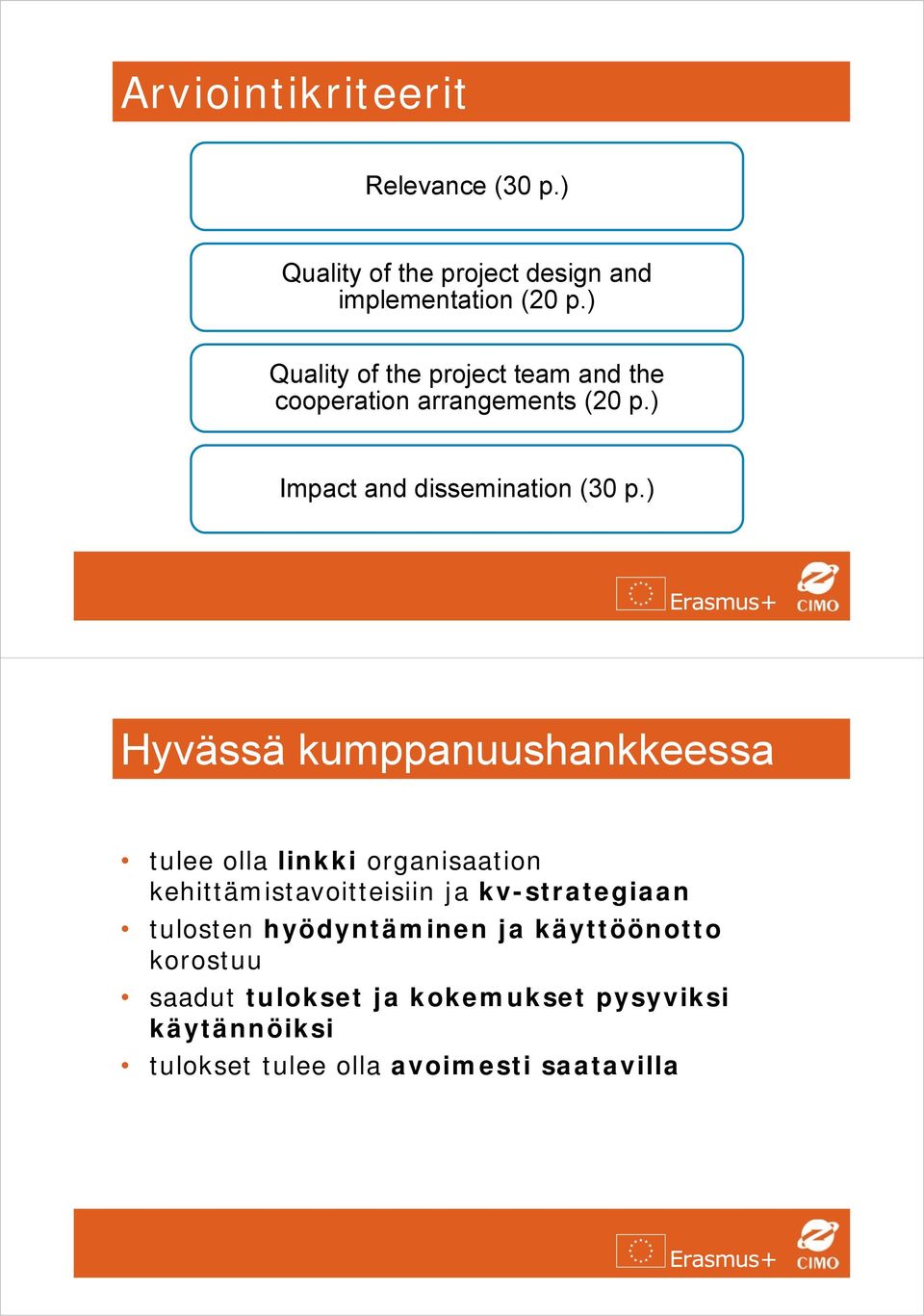 ) Hyvässä kumppanuushankkeessa tulee olla linkki organisaation kehittämistavoitteisiin ja kv-strategiaan