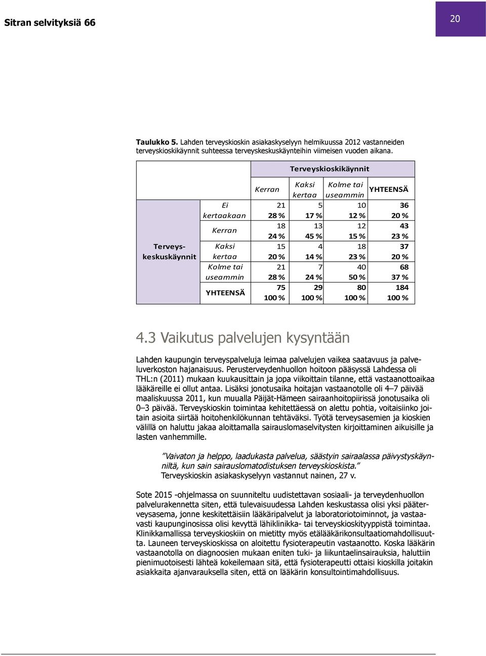 Näyttäisi siltä, että terveyskioskissa käyvät ne, jotka muutenkin käyttävät runsaasti terveyspal lukko 5).