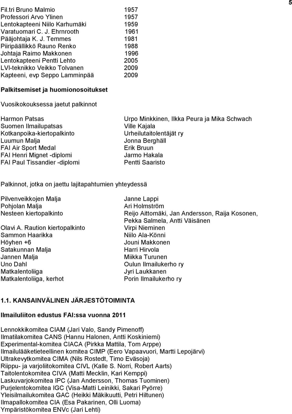 Temmes 1981 Piiripäällikkö Rauno Renko 1988 Johtaja Raimo Makkonen 1996 Lentokapteeni Pentti Lehto 2005 LVI-teknikko Veikko Tolvanen 2009 Kapteeni, evp Seppo Lamminpää 2009 5 Palkitsemiset ja