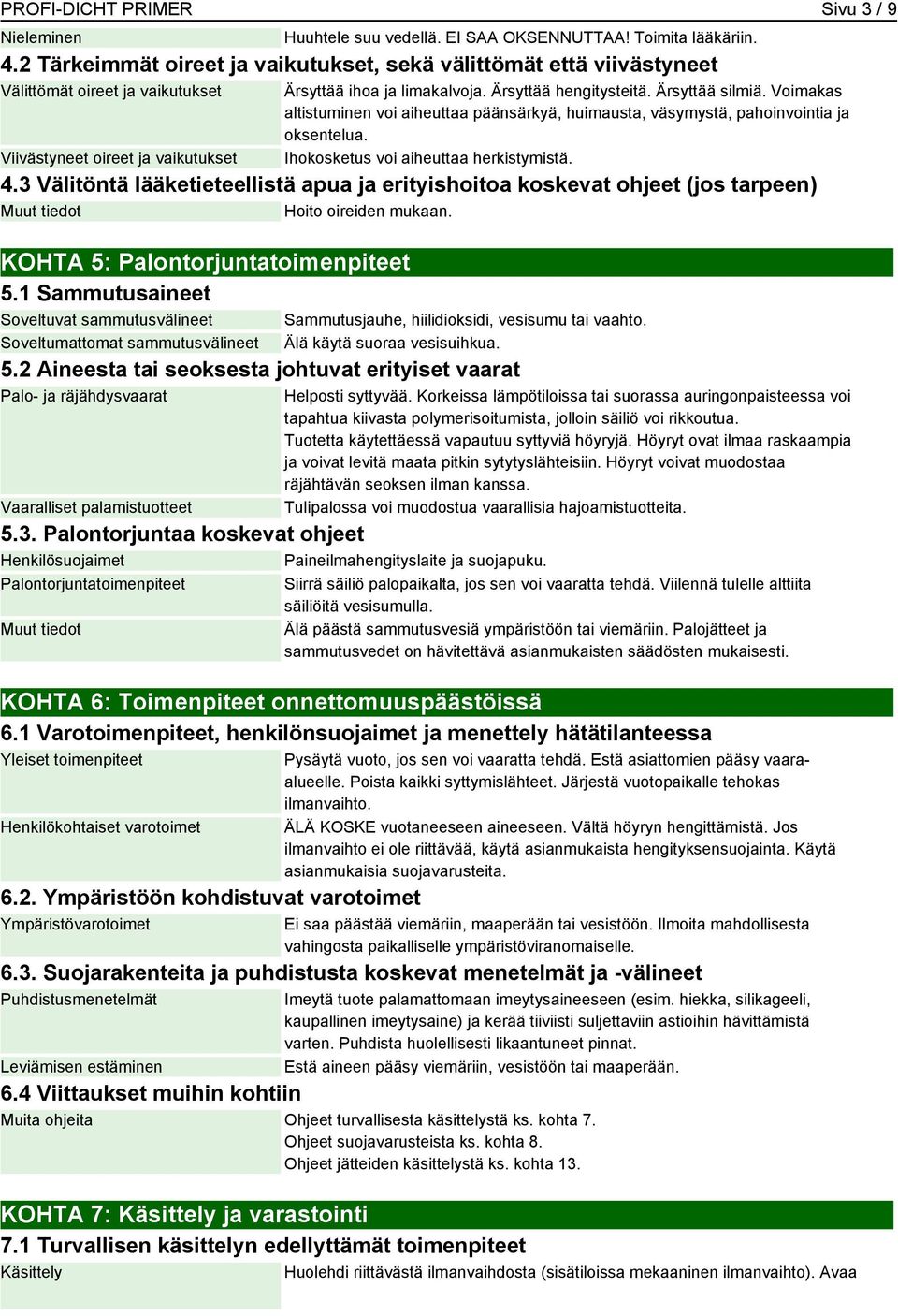 Ärsyttää silmiä. Voimakas altistuminen voi aiheuttaa päänsärkyä, huimausta, väsymystä, pahoinvointia ja oksentelua. Ihokosketus voi aiheuttaa herkistymistä. 4.