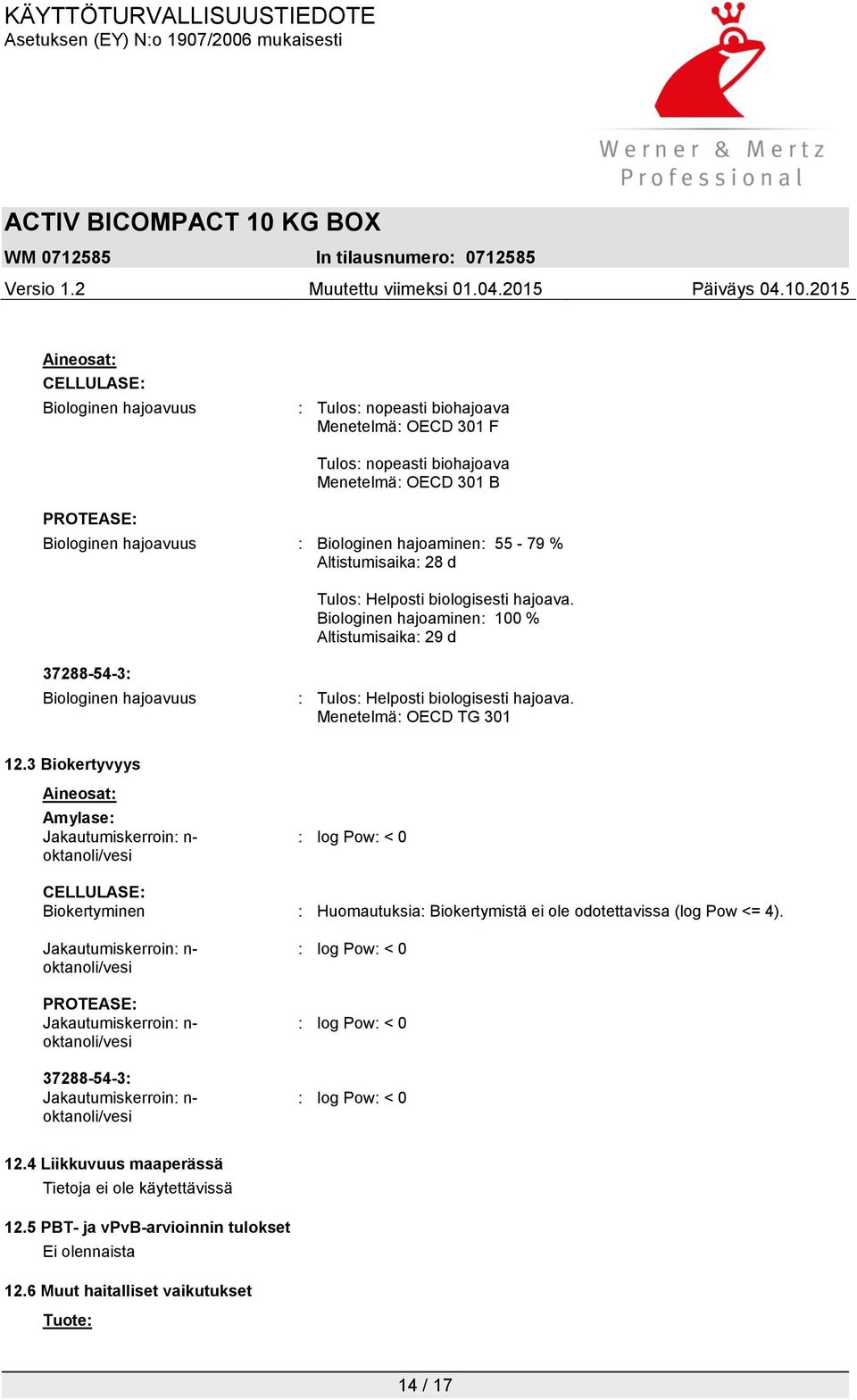 Menetelmä: OECD TG 301 12.