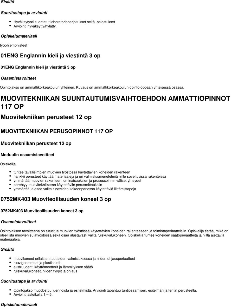 Kuvaus on ammattikorkeakoulun opinto-oppaan yhteisessä osassa.