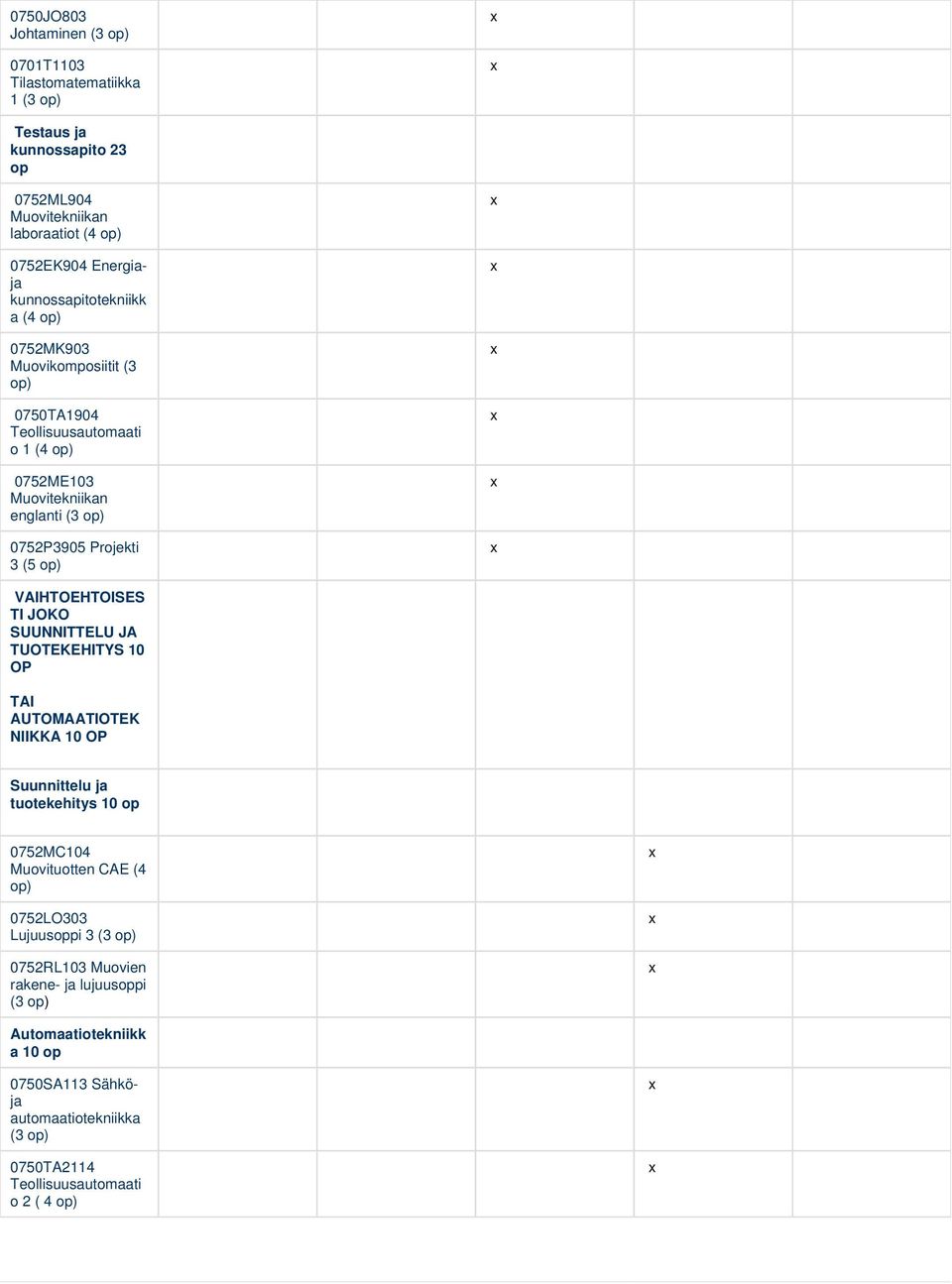 op) VAIHTOEHTOISES TI JOKO SUUNNITTELU JA TUOTEKEHITYS 10 OP TAI AUTOMAATIOTEK NIIKKA 10 OP Suunnittelu ja tuotekehitys 10 op 0752MC104 Muovituotten CAE (4 op) 0752LO303