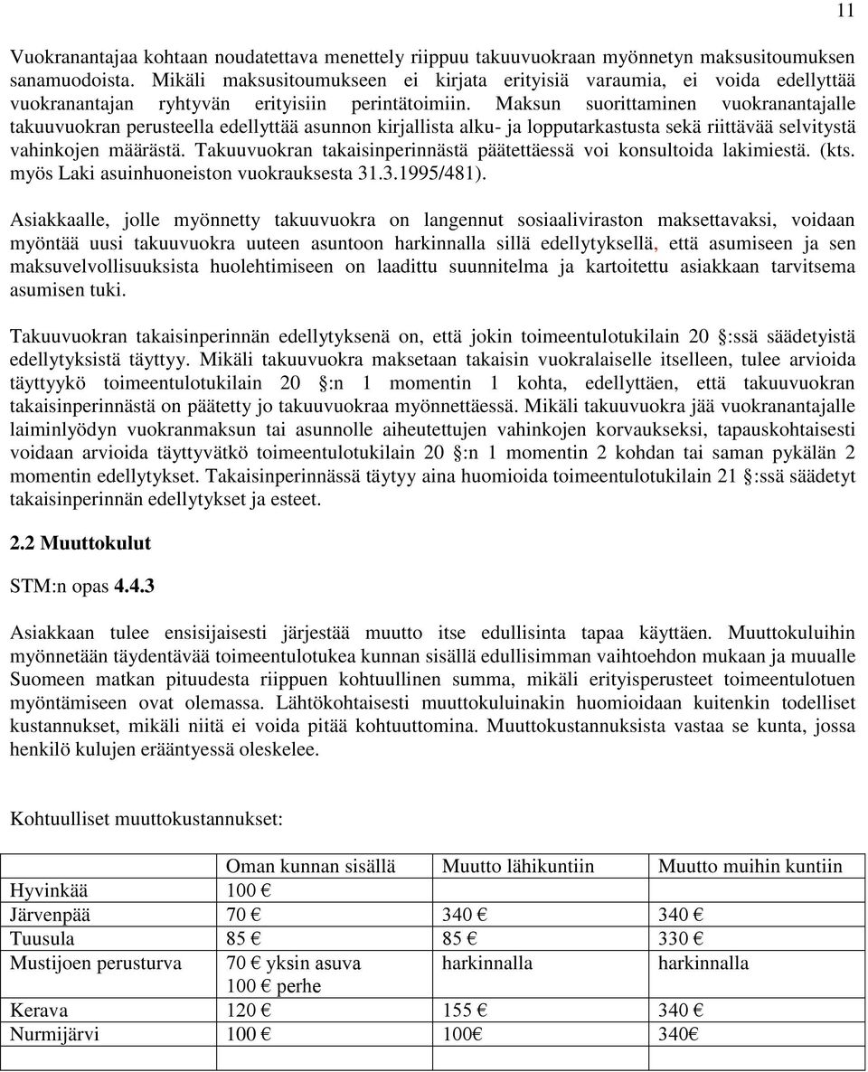 Maksun suorittaminen vuokranantajalle takuuvuokran perusteella edellyttää asunnon kirjallista alku- ja lopputarkastusta sekä riittävää selvitystä vahinkojen määrästä.