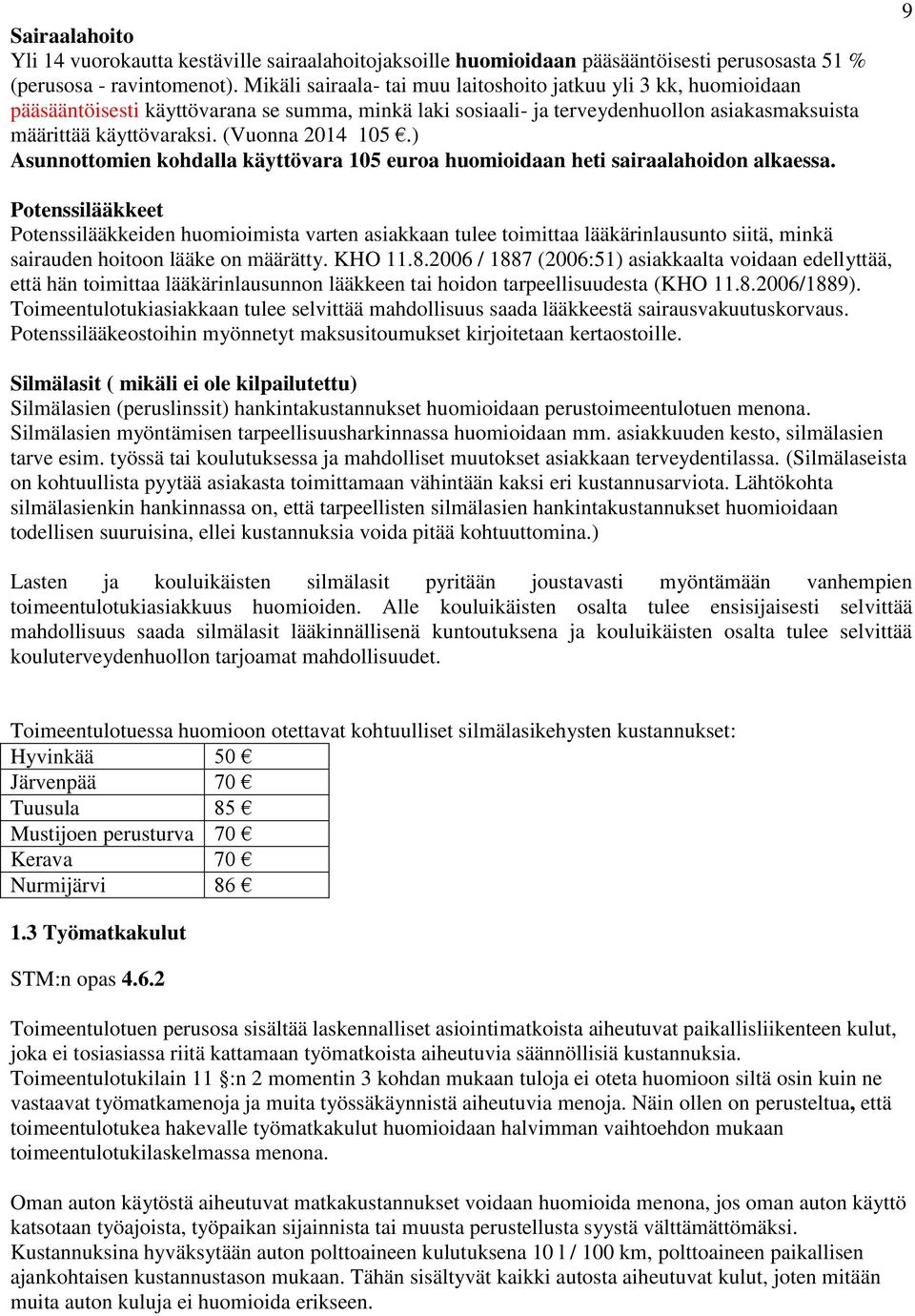 (Vuonna 2014 105.) Asunnottomien kohdalla käyttövara 105 euroa huomioidaan heti sairaalahoidon alkaessa.