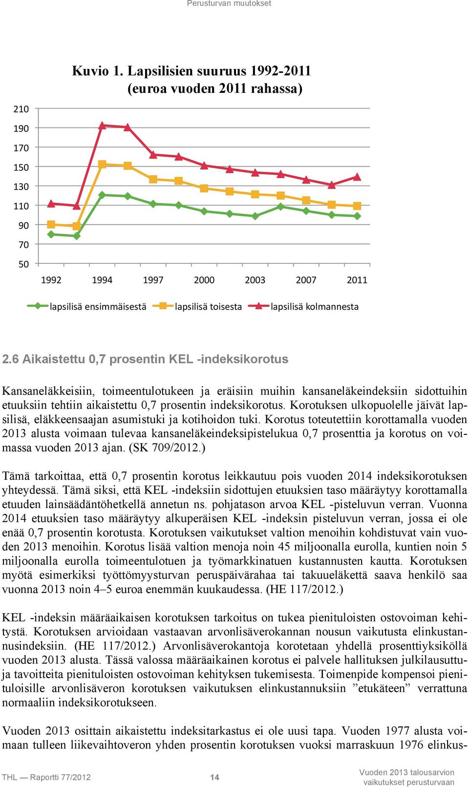 Korotuksen ulkopuolelle jäivät lapsilisä, eläkkeensaajan asumistuki ja kotihoidon tuki.