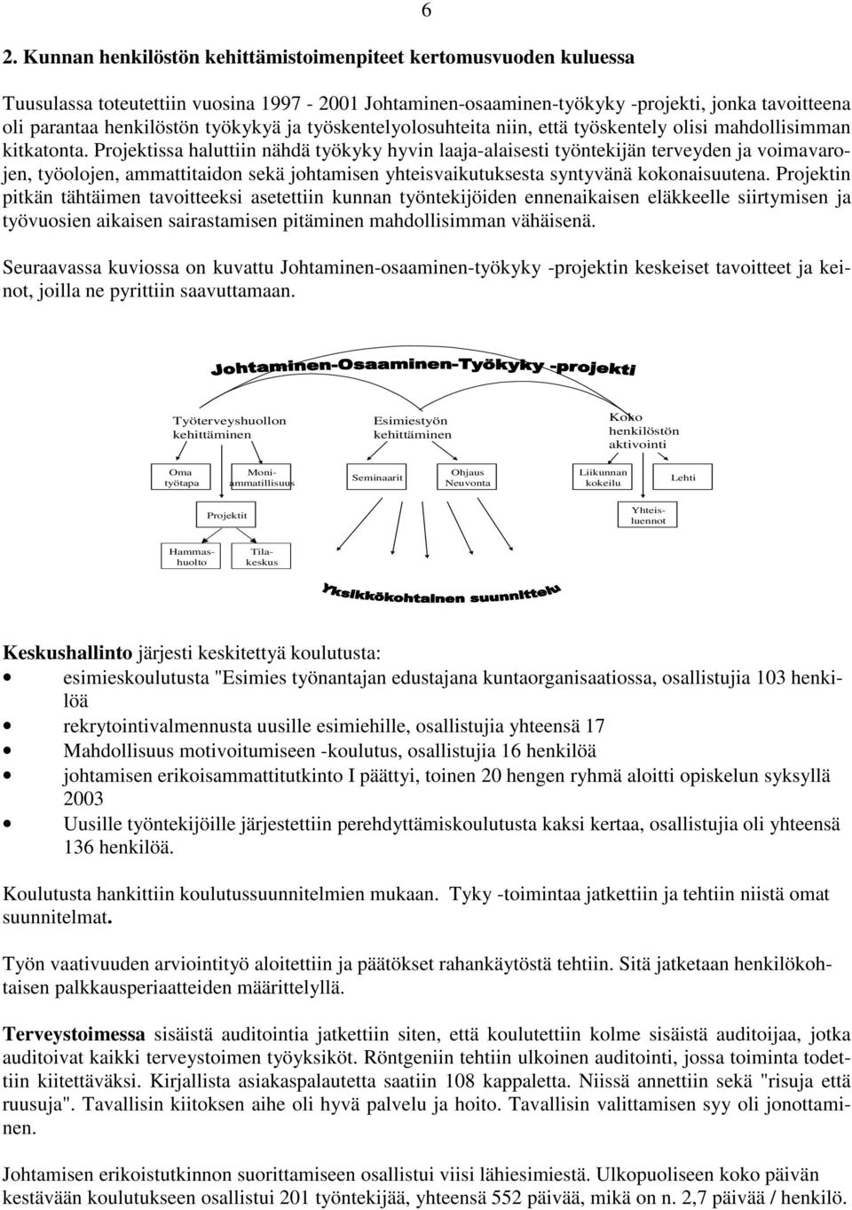 Projektissa haluttiin nähdä työkyky hyvin laaja-alaisesti työntekijän terveyden ja voimavarojen, työolojen, ammattitaidon sekä johtamisen yhteisvaikutuksesta syntyvänä kokonaisuutena.