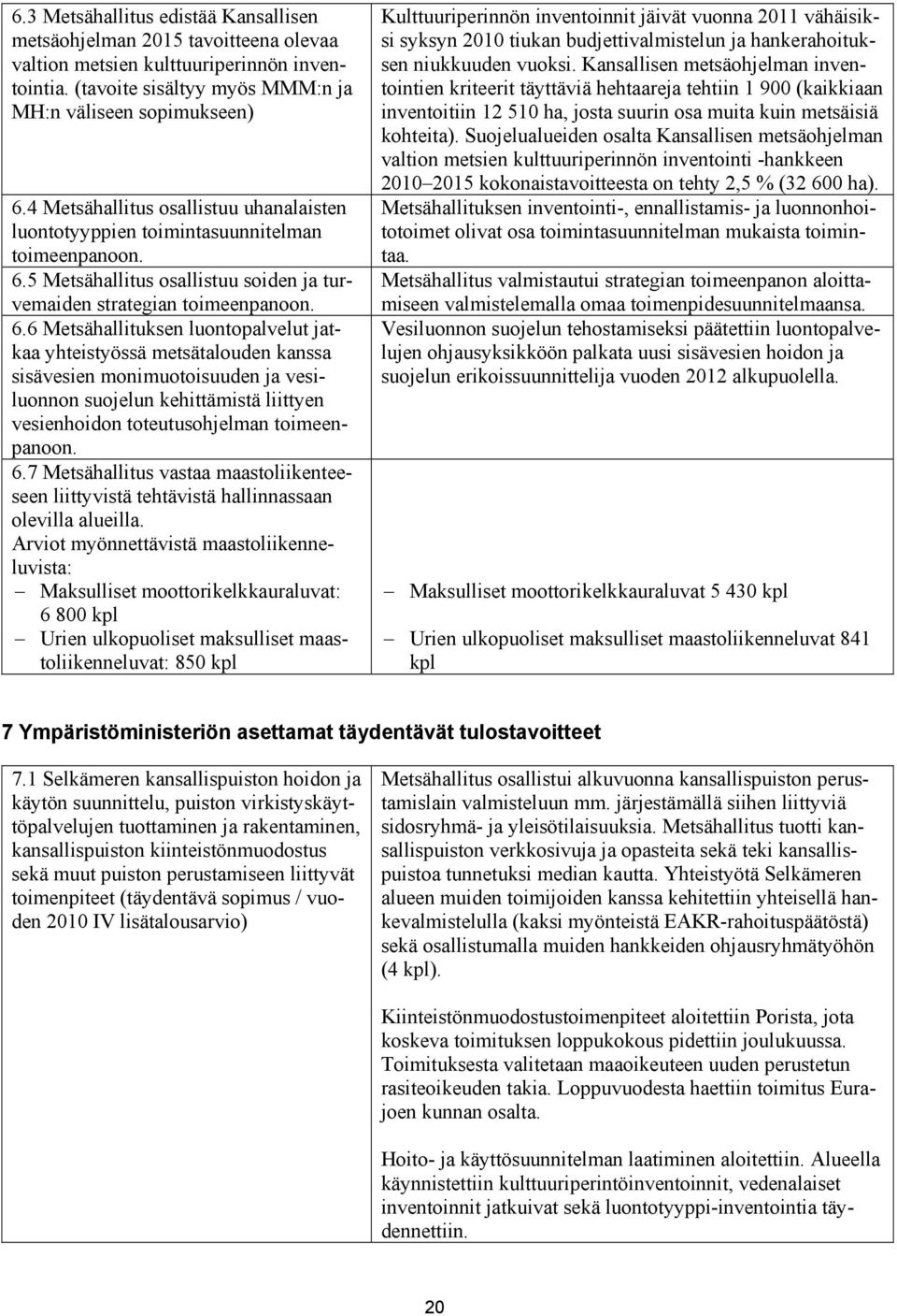 5 Metsähallitus osallistuu soiden ja turvemaiden strategian toimeenpanoon. 6.