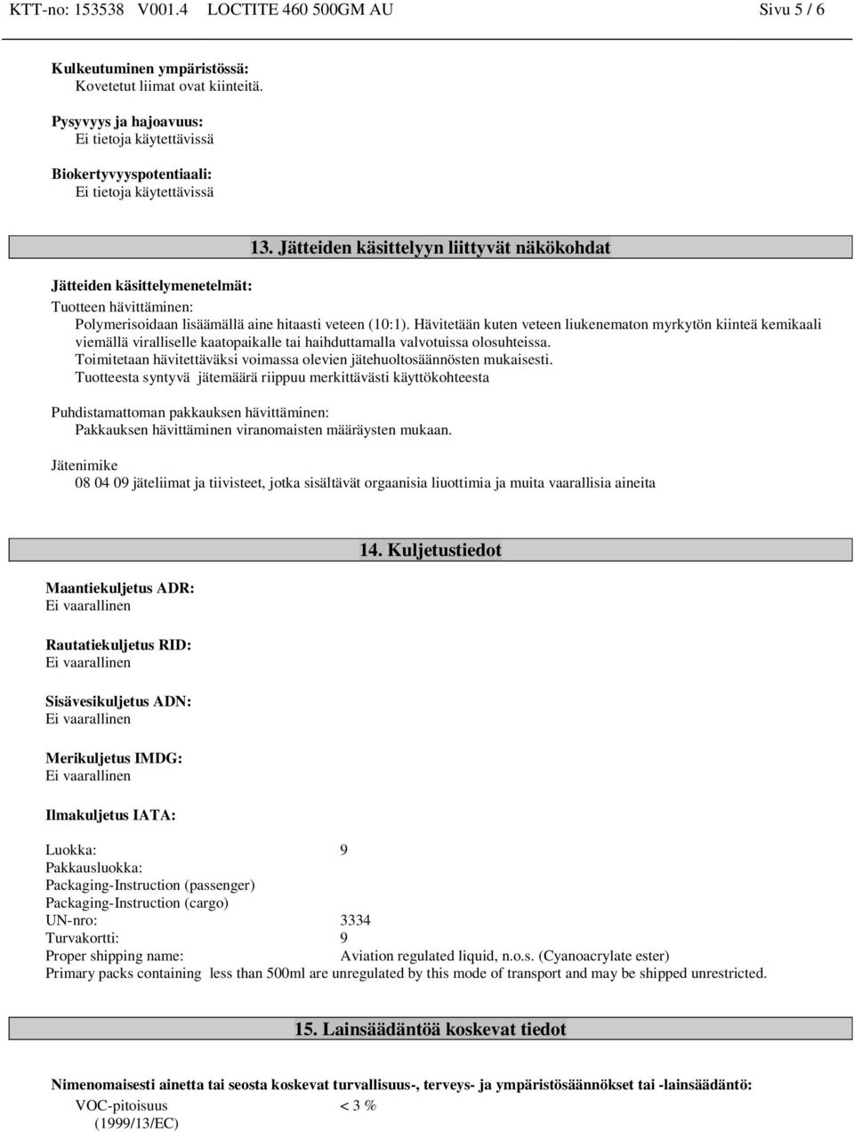 Hävitetään kuten veteen liukenematon myrkytön kiinteä kemikaali viemällä viralliselle kaatopaikalle tai haihduttamalla valvotuissa olosuhteissa.