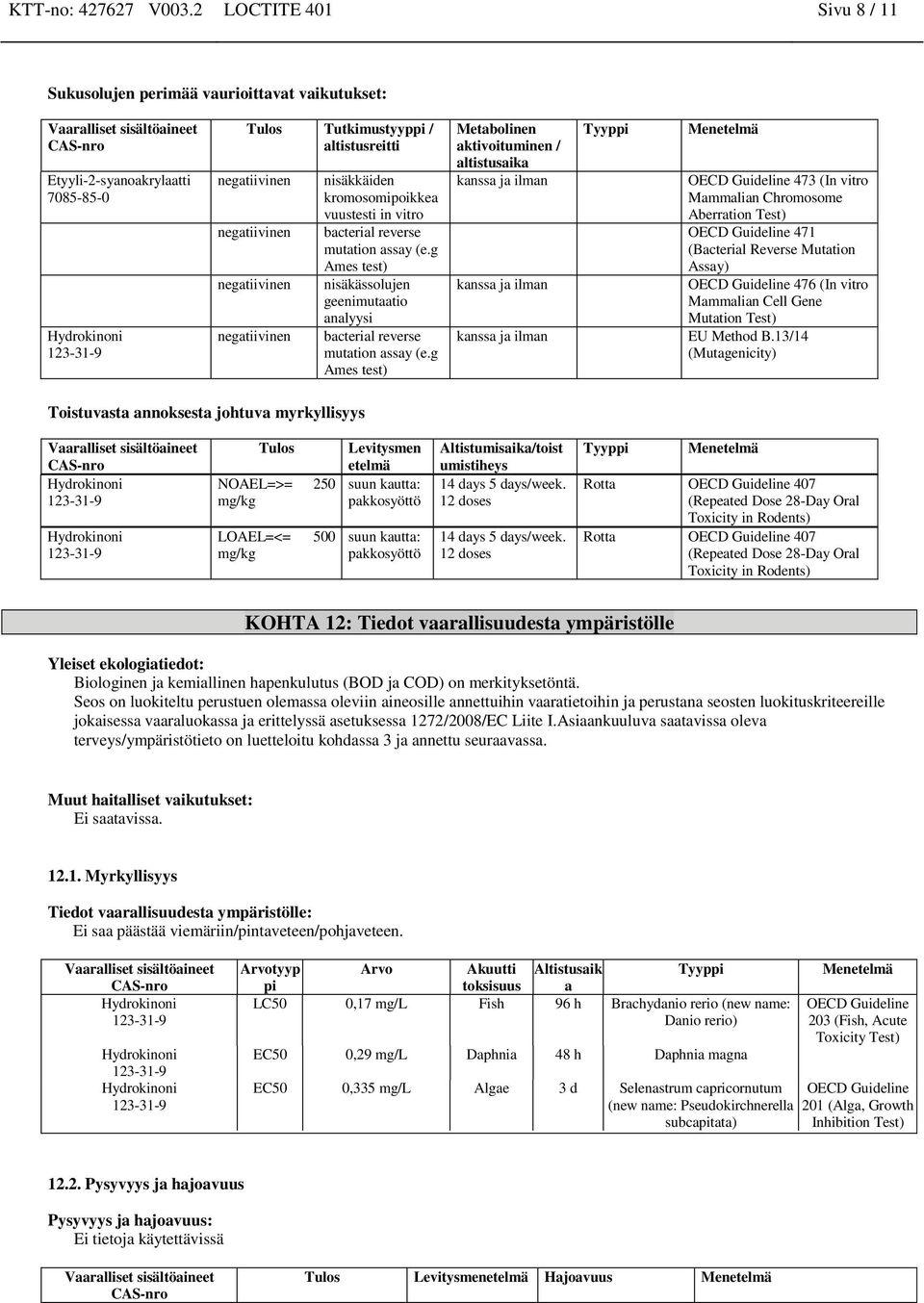 vuustesti in vitro bacterial reverse mutation assay (e.g Ames test) nisäkässolujen geenimutaatio analyysi bacterial reverse mutation assay (e.