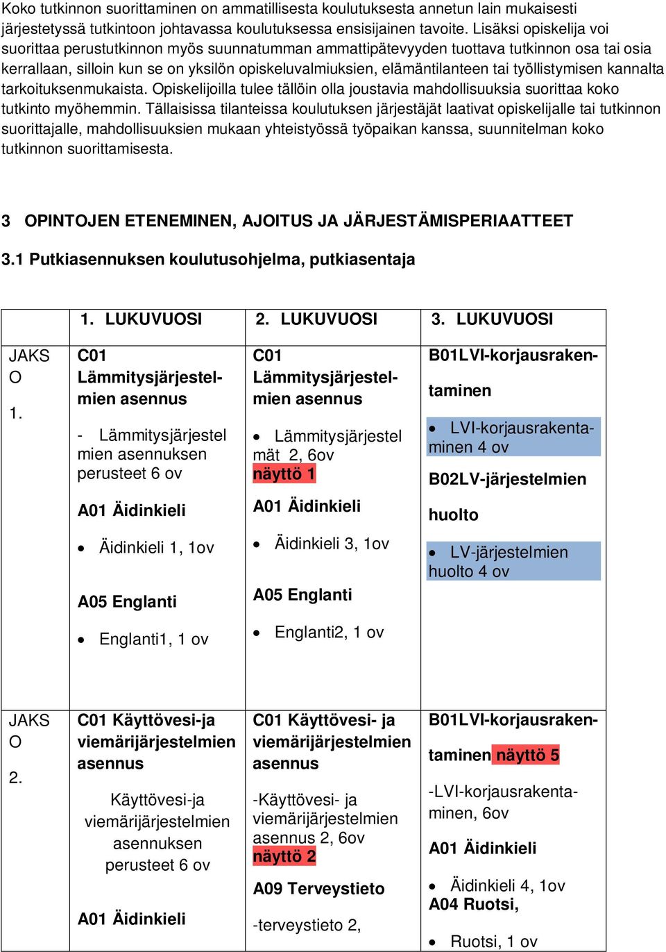 työllistymisen kannalta tarkoituksenmukaista. Opiskelijoilla tulee tällöin olla joustavia mahdollisuuksia suorittaa koko tutkinto myöhemmin.