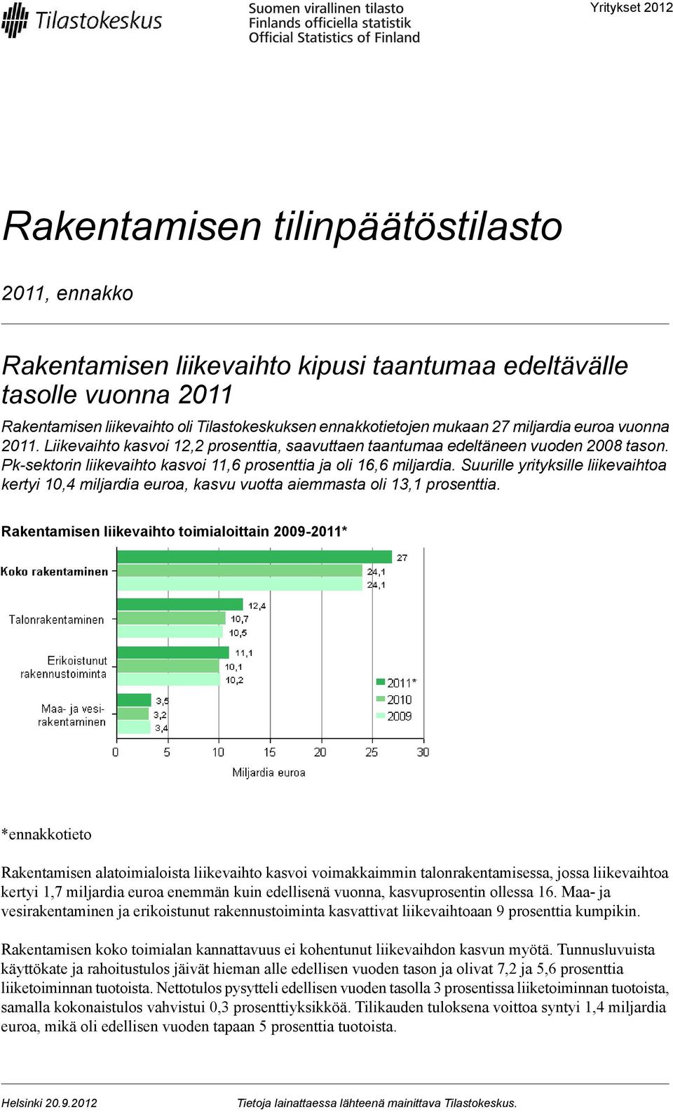 Suurille yrityksille liikevaihtoa kertyi 10,4 miljardia euroa, kasvu vuotta aiemmasta oli 13,1 prosenttia.