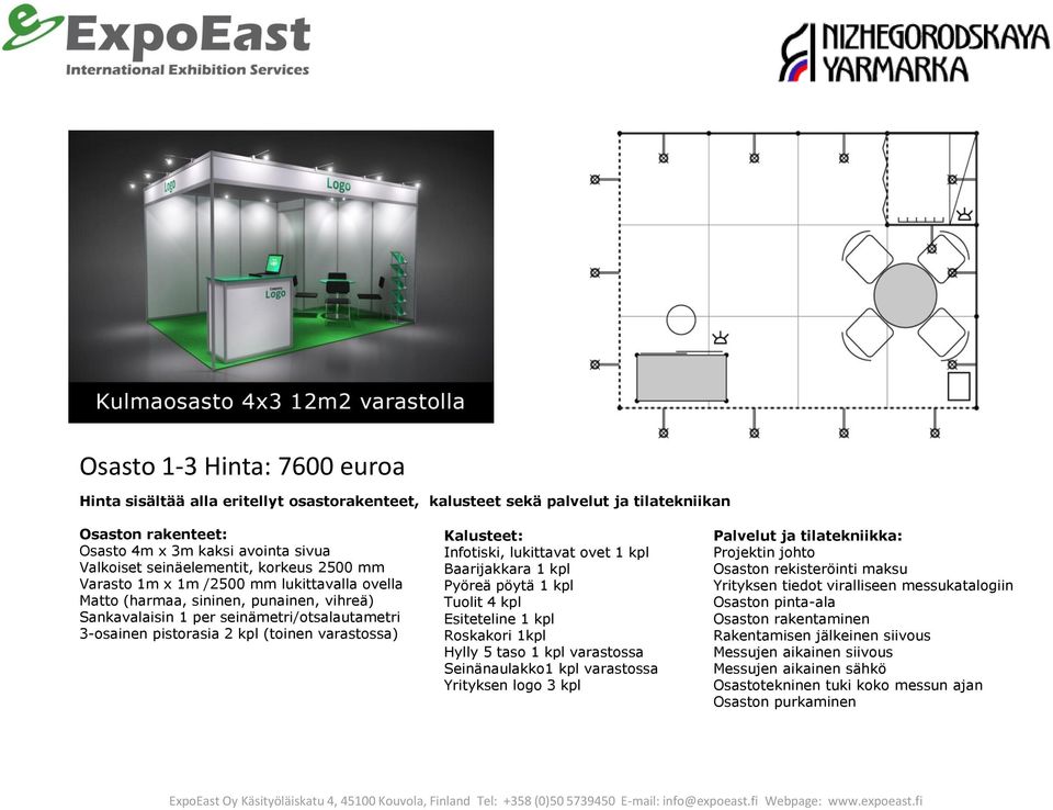 Infotiski, lukittavat ovet 1 kpl Tuolit 4 kpl Esiteteline 1 kpl Roskakori 1kpl