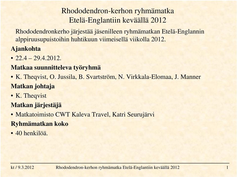 Theqvist, O. Jussila, B. Svartström, N. Virkkala-Elomaa, J. Manner Matkan johtaja K.