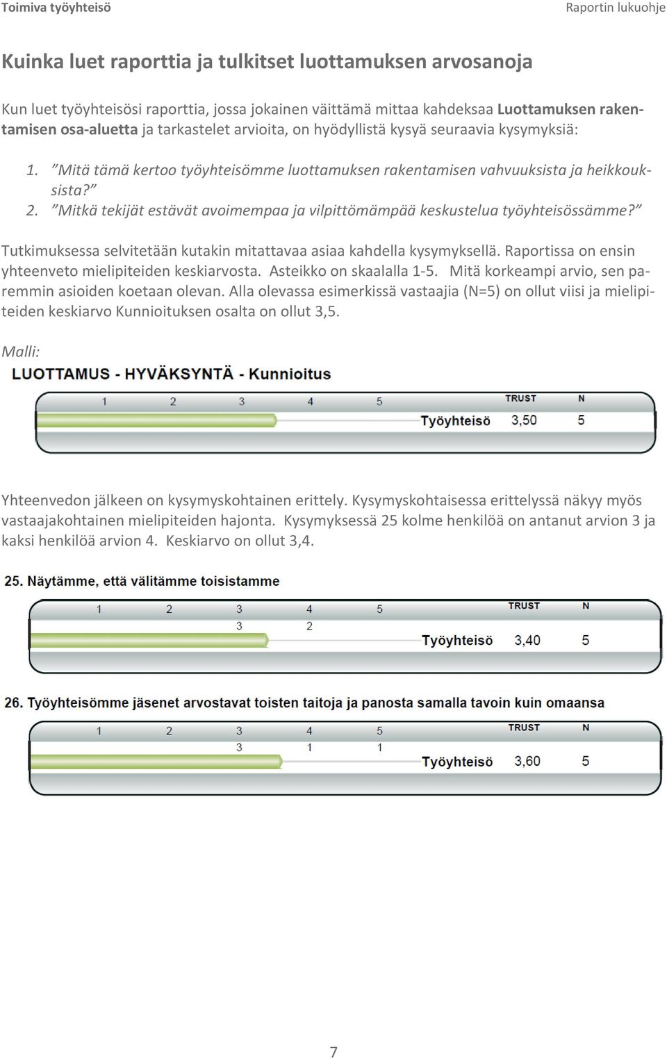 Mitkä tekijät estävät avoimempaa ja vilpittömämpää keskustelua työyhteisössämme? Tutkimuksessa selvitetään kutakin mitattavaa asiaa kahdella kysymyksellä.