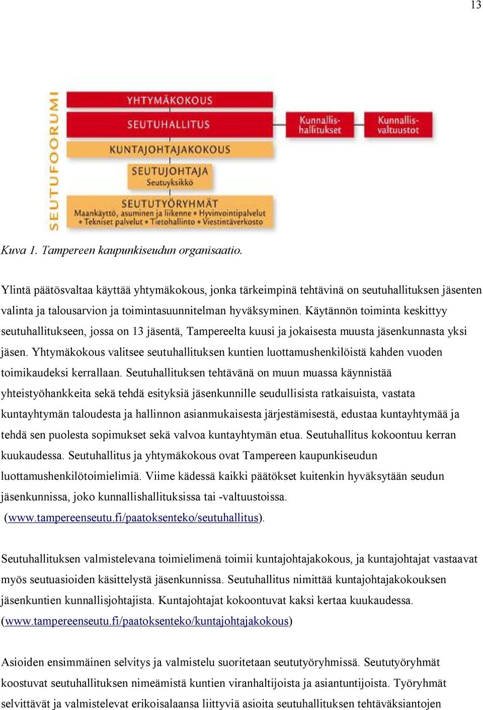 Käytännön toiminta keskittyy seutuhallitukseen, jossa on 13 jäsentä, Tampereelta kuusi ja jokaisesta muusta jäsenkunnasta yksi jäsen.