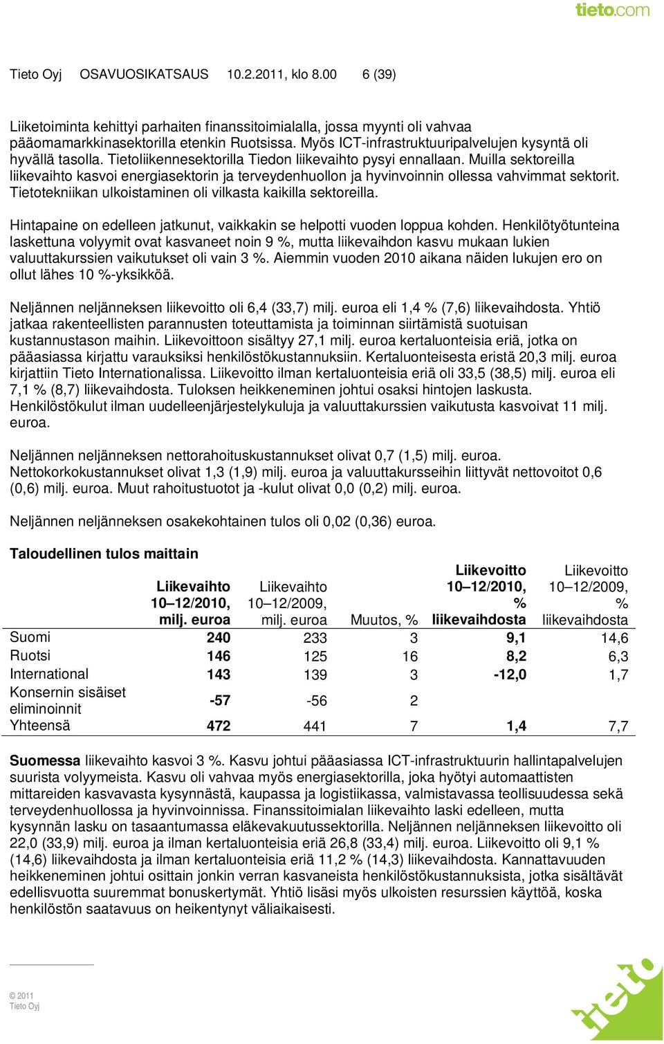 Muilla sektoreilla liikevaihto kasvoi energiasektorin ja terveydenhuollon ja hyvinvoinnin ollessa vahvimmat sektorit. Tietotekniikan ulkoistaminen oli vilkasta kaikilla sektoreilla.