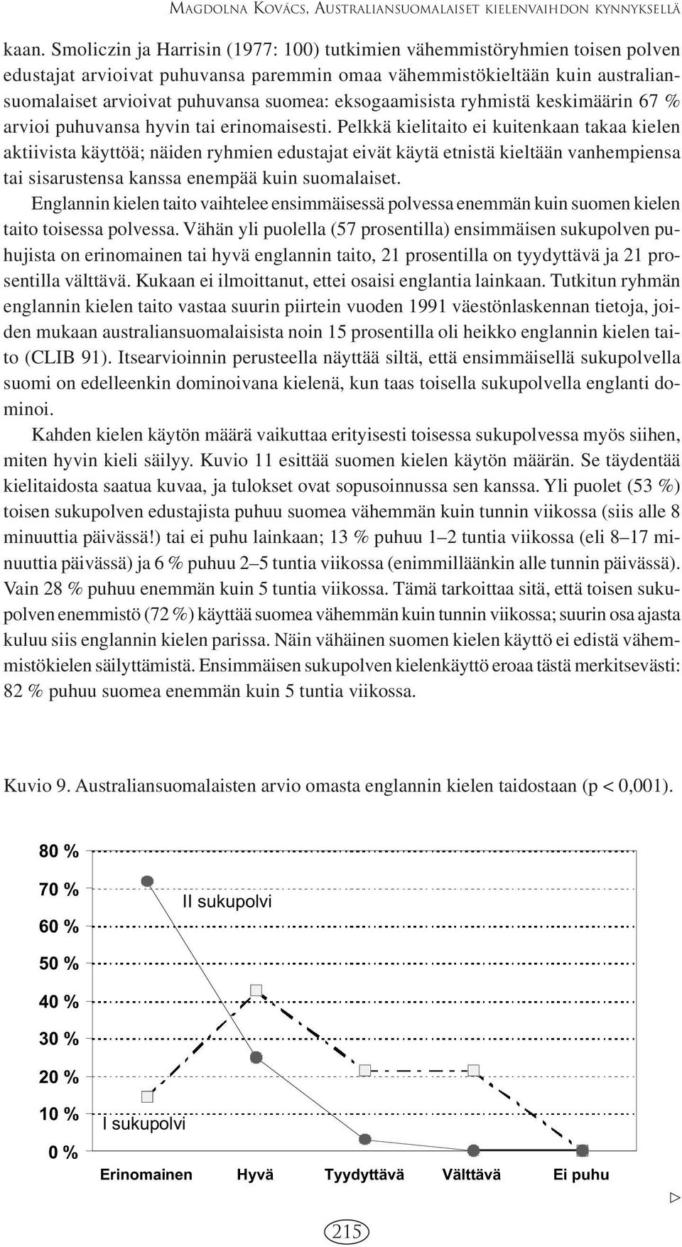 eksogaamisista ryhmistä keskimäärin 67 % arvioi puhuvansa hyvin tai erinomaisesti.